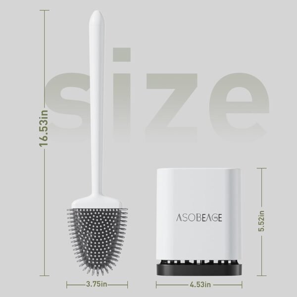 ASOBEAGE Toilet Brush, Deep Cleaner Silicone Toilet Brushes with Flexible Bristles, Toilet Brush with Quick Drying Holder Set for Bathroom（White）