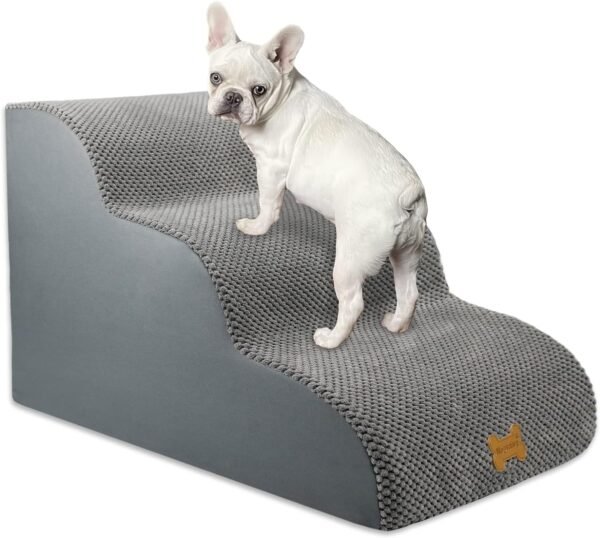 Nepfaivy Dog Steps Stairs for Bed - Non-Slip Pet Stairs for Small Dogs and Cats, 3-Steps Dog Ramp for Sofa with High Density Foam and Removable Cover,...