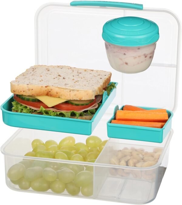 Sistema Bento Box TO GO | Lunch Box with Yoghurt/Fruit Pot | 1.65 L | BPA-Free | Minty Teal | 1 count