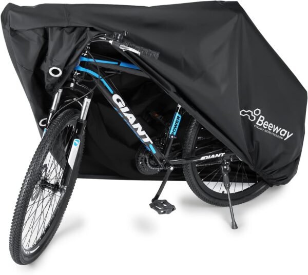 BEEWAY Bike Cover, Waterproof Bicycle Cover Indoor Outdoor Storage - 210T Nylon with Pu Coating, Safty Straps, Lock-holes, Fits for Most Bikes up to 29"