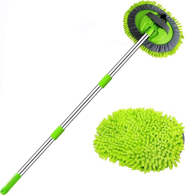 WillingHeart 47.5" Car Wash Brush Mop Cleaning Tool with Long Handle Kit for Washing Detailing Cars Truck, SUV, RV, Trailer, Boat 2 in 1 Chenille...