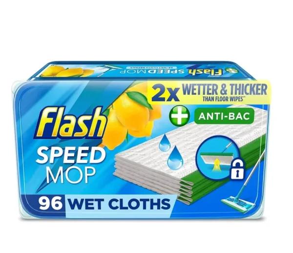 Flash Speedmop Wet Cloth Refills, Floor Cleaner, Lemon Anti-Bac, 96 Wipes (24 x 4)